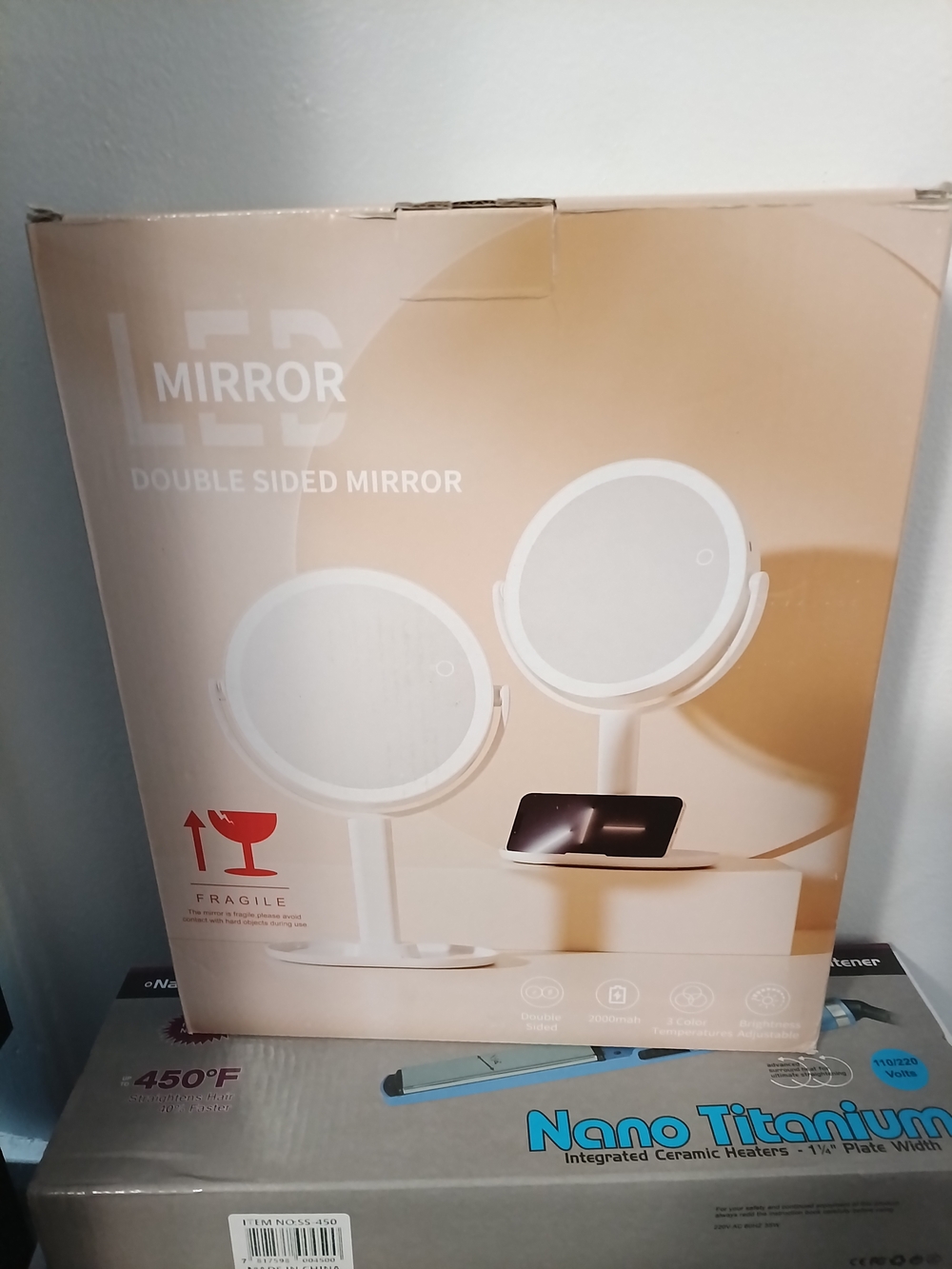 Source Unknown LED Double Sided Mirror - White